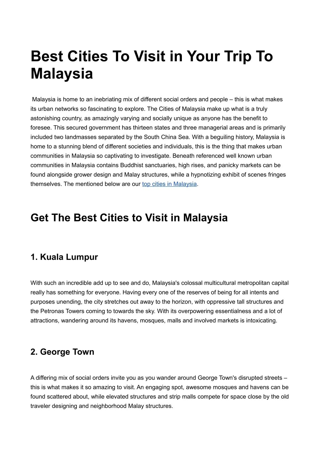 best cities to visit in your trip to malaysia