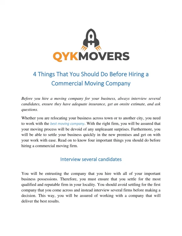 4 Things That You Should Do Before Hiring a Commercial Moving Company