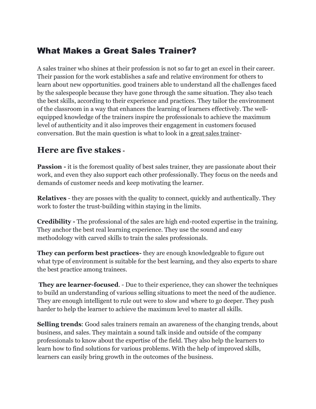 what makes a great sales trainer