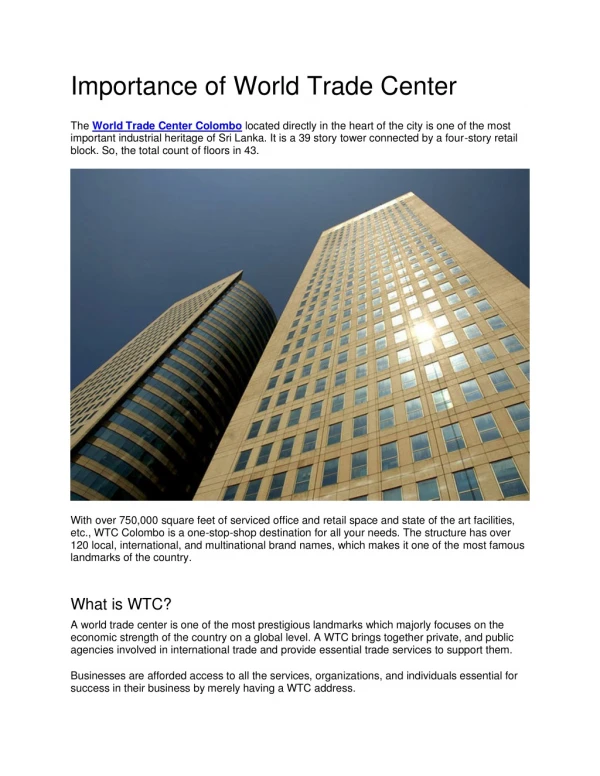 Importance of World Trade Center