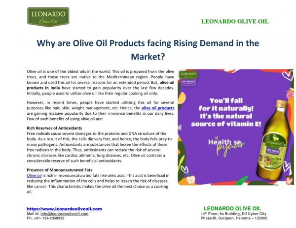 Why Are Olive Oil Products Facing Rising Demand In The Market?