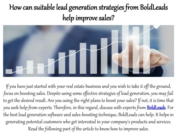 How can suitable lead generation strategies from BoldLeads help improve sales?
