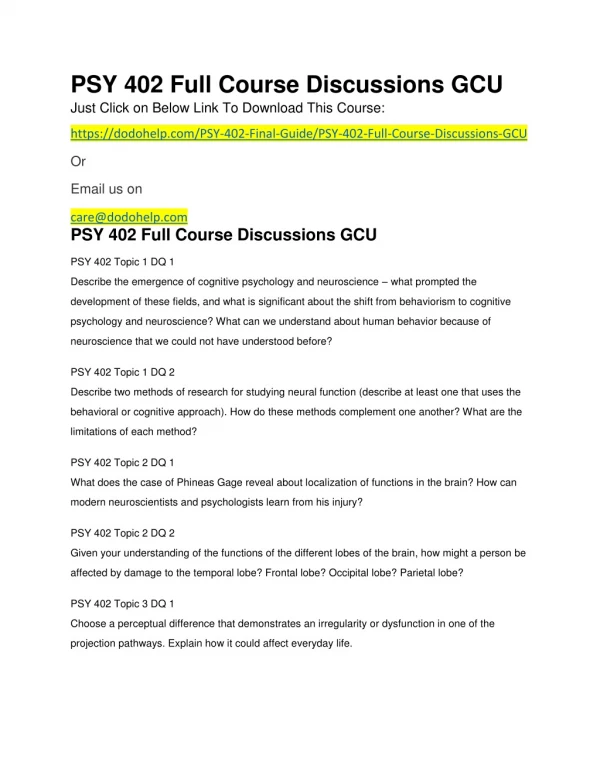 PSY 402 Full Course Discussions GCU