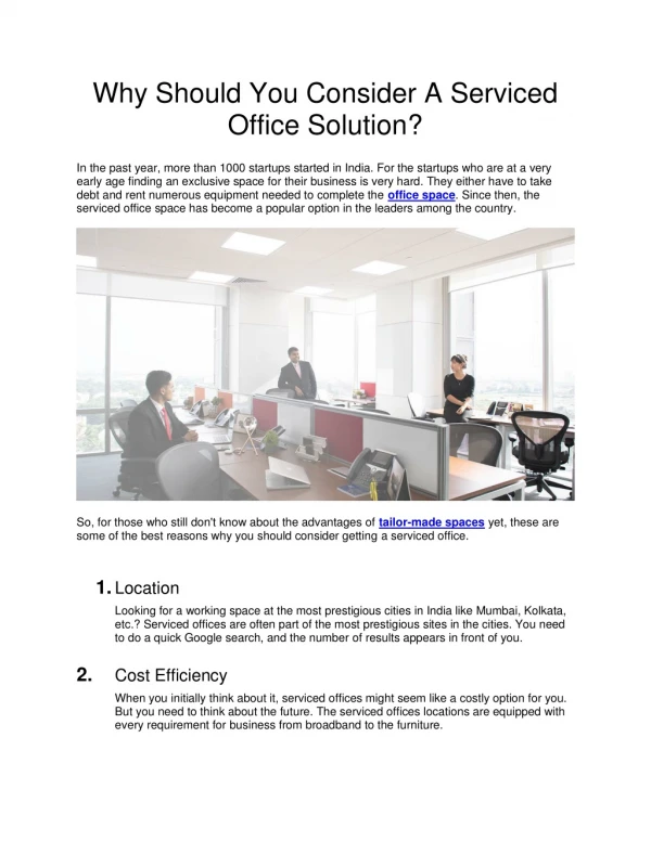 Why Should You Consider A Serviced Office Solution?