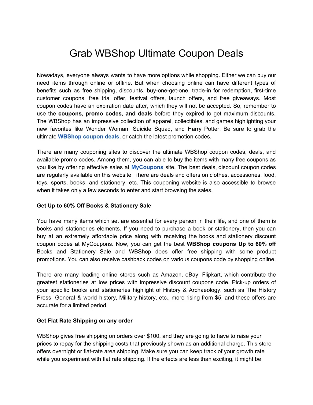 grab wbshop ultimate coupon deals