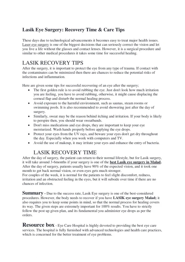 Lasik Eye Surgery: Recovery Time & Care Tips