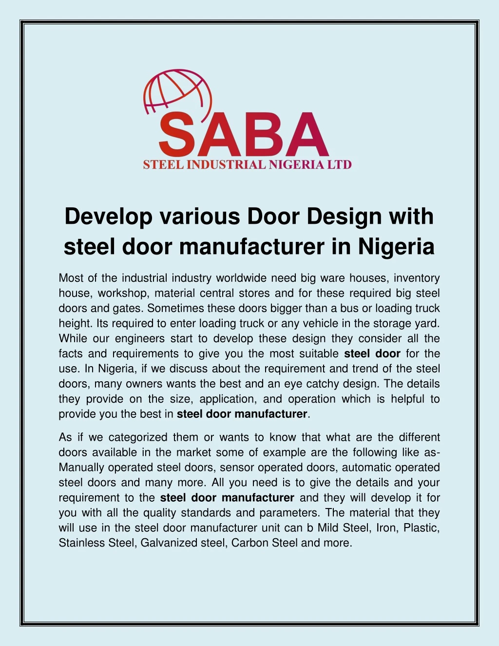 develop various door design with steel door