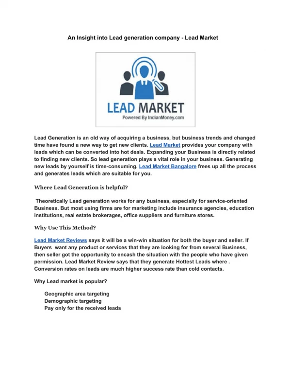 An Insight into Lead generation company - Lead Market
