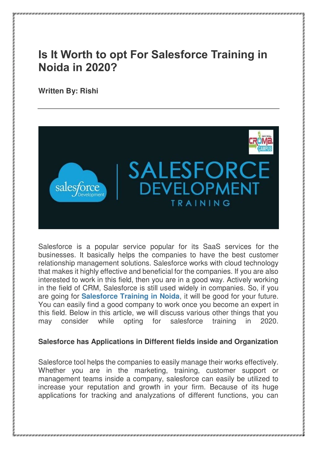 is it worth to opt for salesforce training