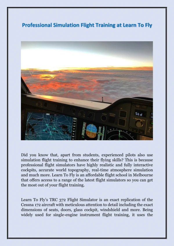 Professional Simulation Flight Training at Learn To Fly