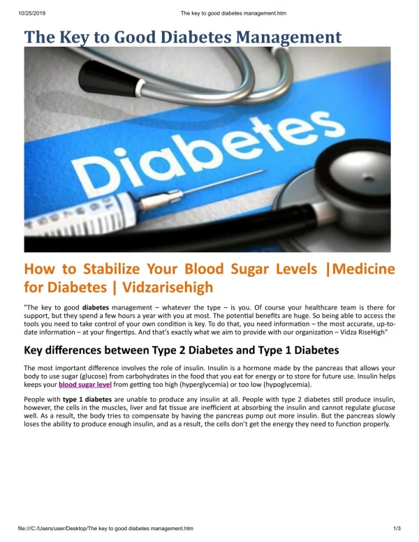 The Key To Good Diabetes Management