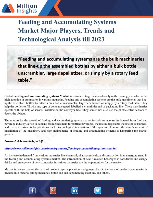 Feeding and Accumulating Systems Market Major Players, Trends and Technological Analysis till 2023