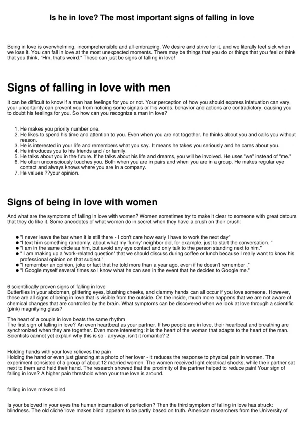 Is he in love? The most important signs of falling in love