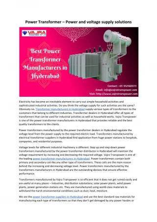 Power Transformer – Power and voltage supply solutions - slide 1