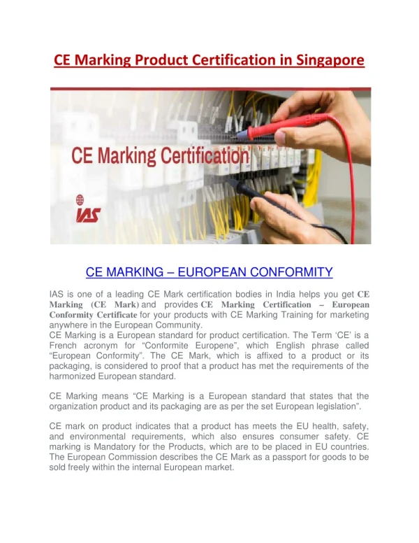 CE Marking Certification in Singapore