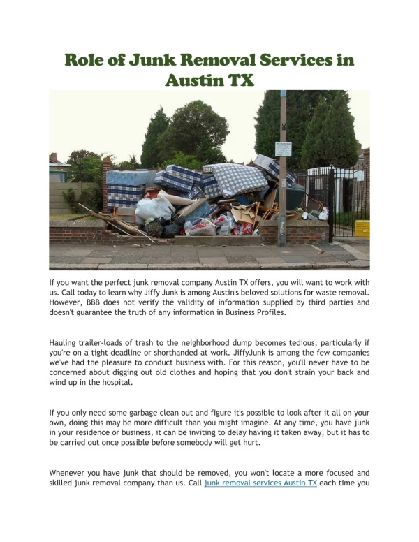 Junk removal services Austin TX