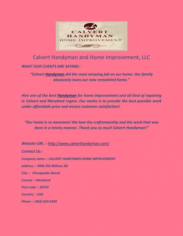CALVERT HANDYMAN HOME IMPROVEMENT - Kitchen Remodeling