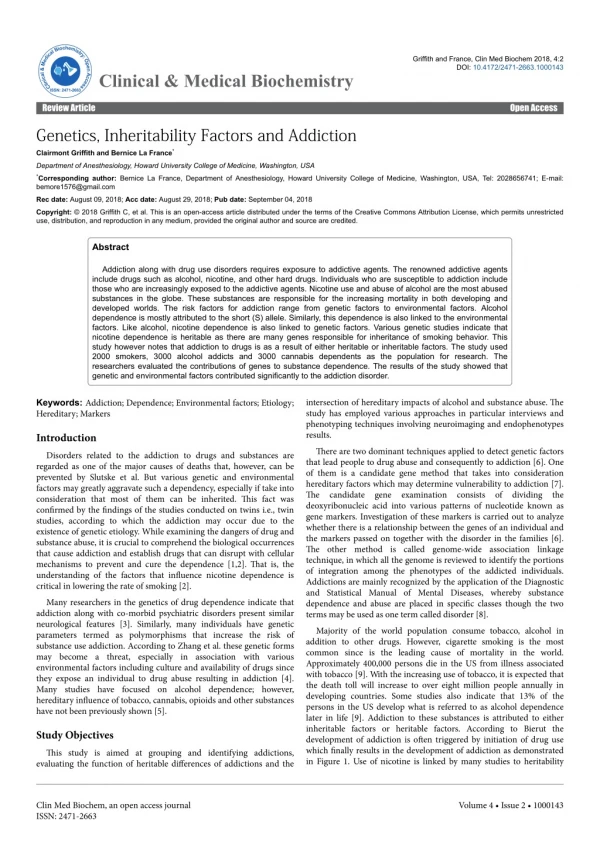 Genetics, Inheritability Factors and Addiction