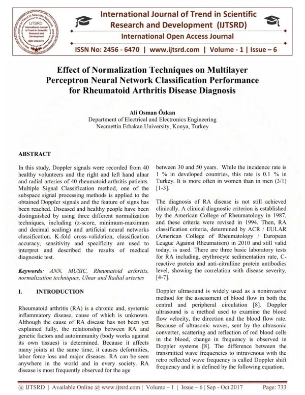 Effect of Normalization Techniques on Multilayer Perceptron Neural Network Classification Performance for Rheumatoid Art