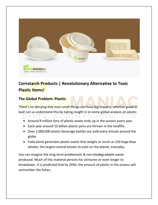 Cornstarch Products | Revolutionary Alternative to Toxic Plastic Items!