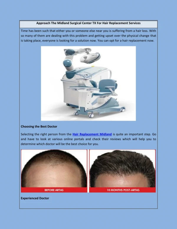 Approach The Midland Surgical Center TX For Hair Replacement Services