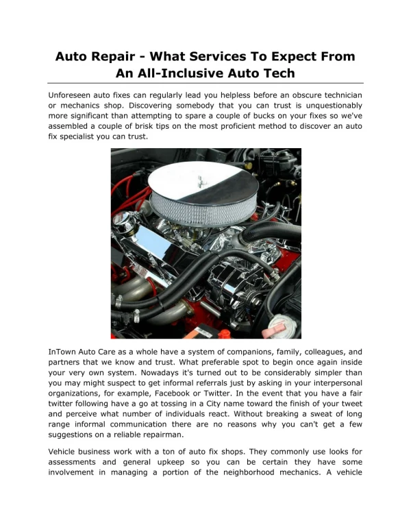 Auto Repair - What Services To Expect From An All-Inclusive Auto Tech