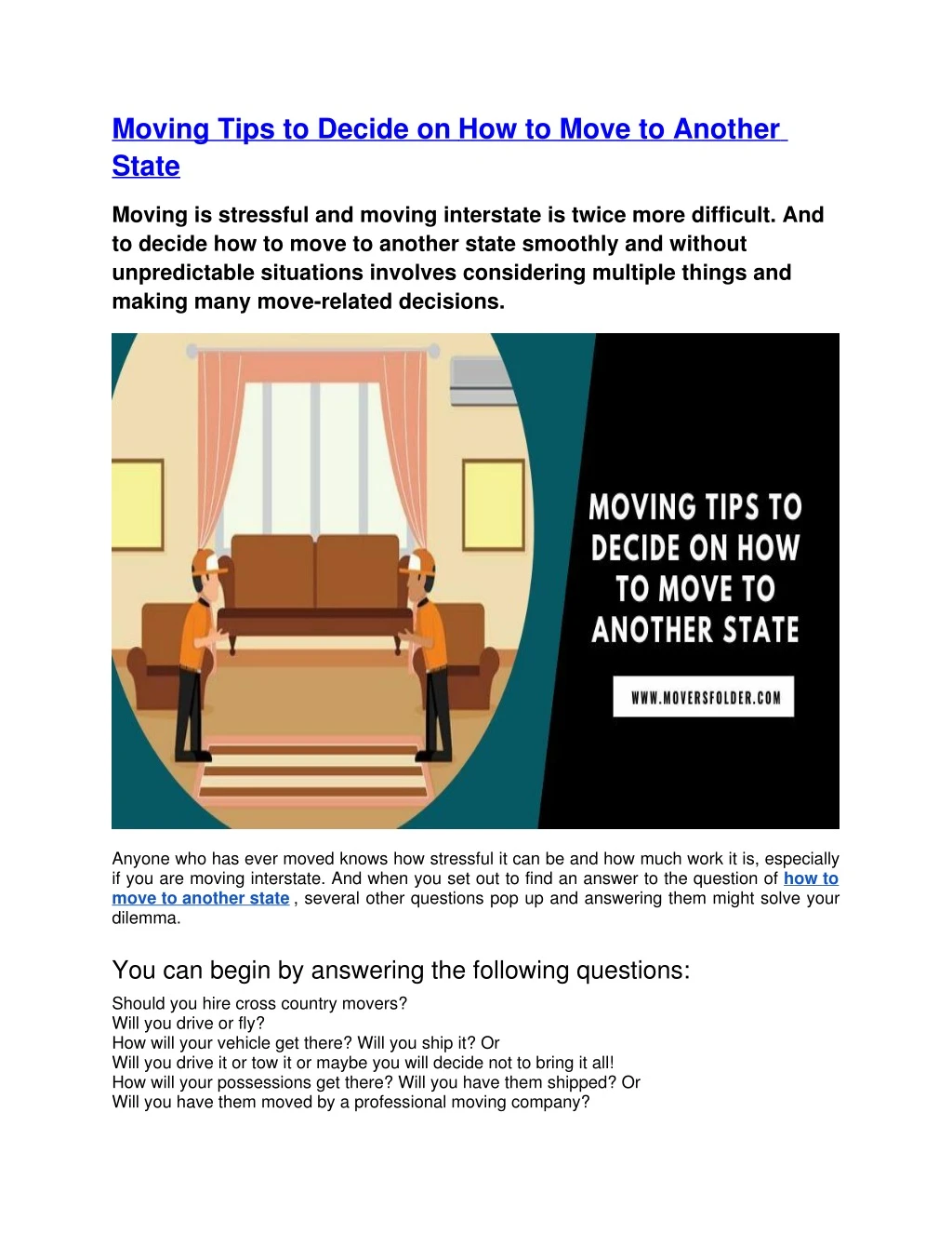moving tips to decide on how to move to another