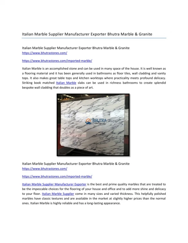 Italian Marble Supplier Manufacturer Exporter Bhutra Marble & Granite