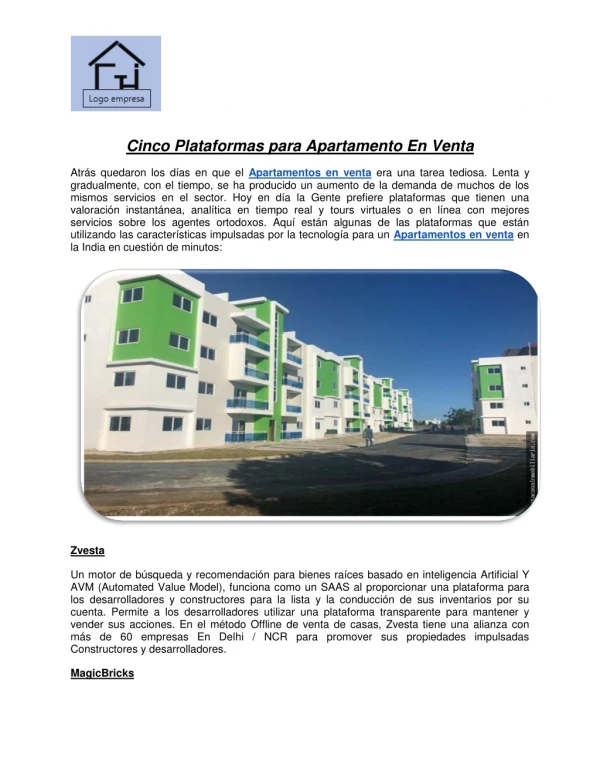 Cinco Plataformas para Apartamento En Venta