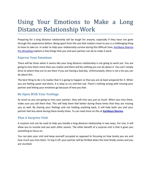 Using Your Emotions to Make a Long Distance Relationship Work