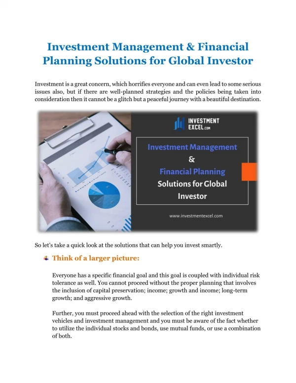 Global Investment Solution by Investment Excel