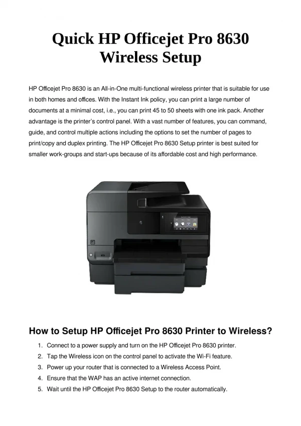 HP Officejet Pro 8630 Setup | Quick Wireless Connection