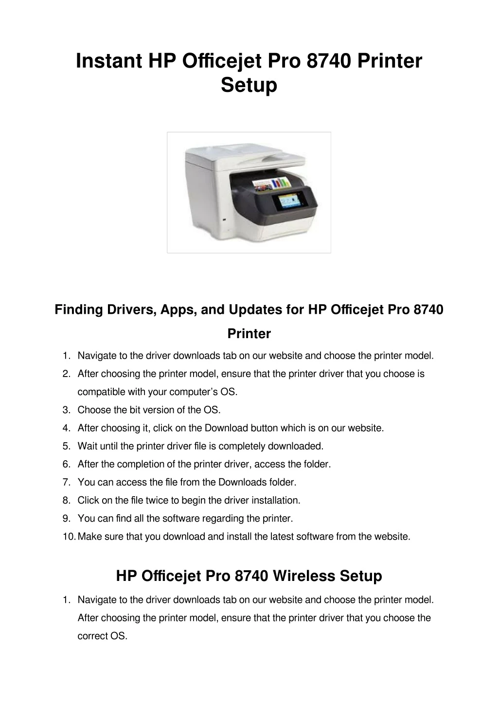 instant hp officejet pro 8740 printer setup