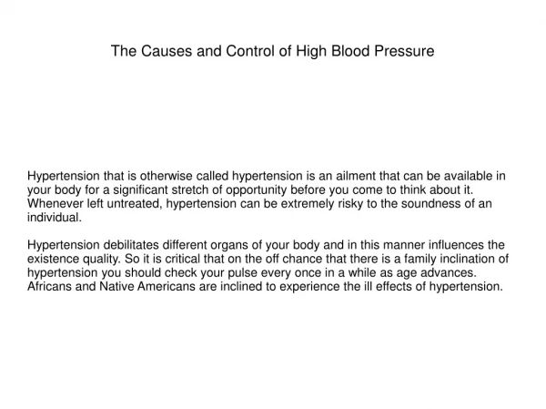 The Causes and Control of High Blood Pressure