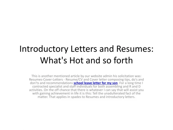 Introductory Letters and Resumes: What's Hot and so forth