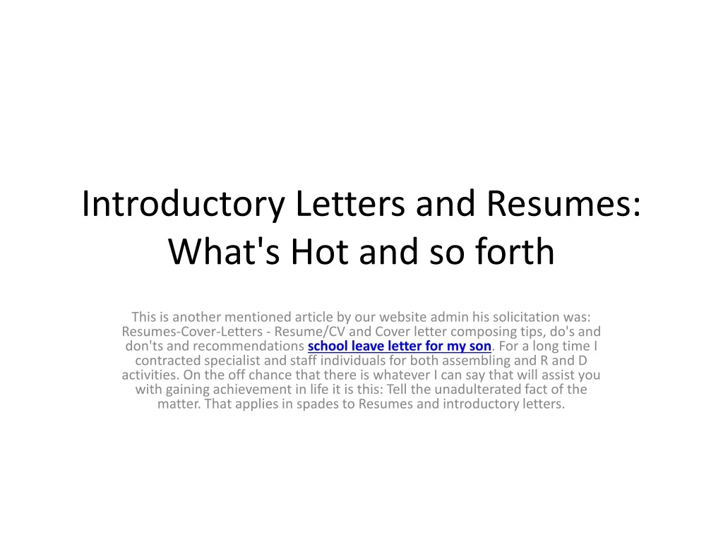 introductory letters and resumes what s hot and so forth