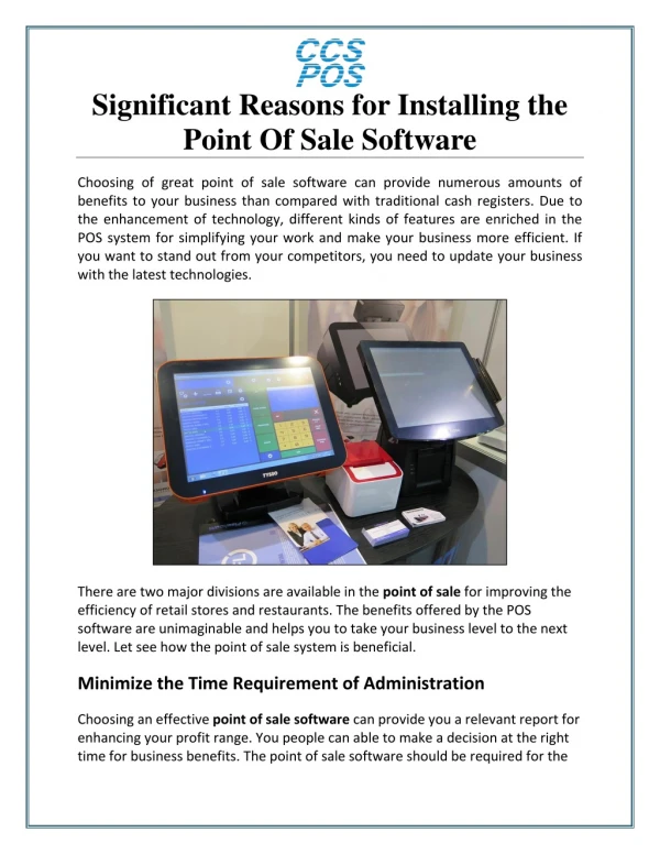 Significant Reasons for Installing the Point Of Sale Software