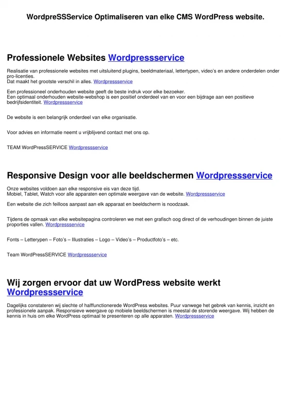 WordpreSSService Optimaliseren van elke CMS WordPress website.