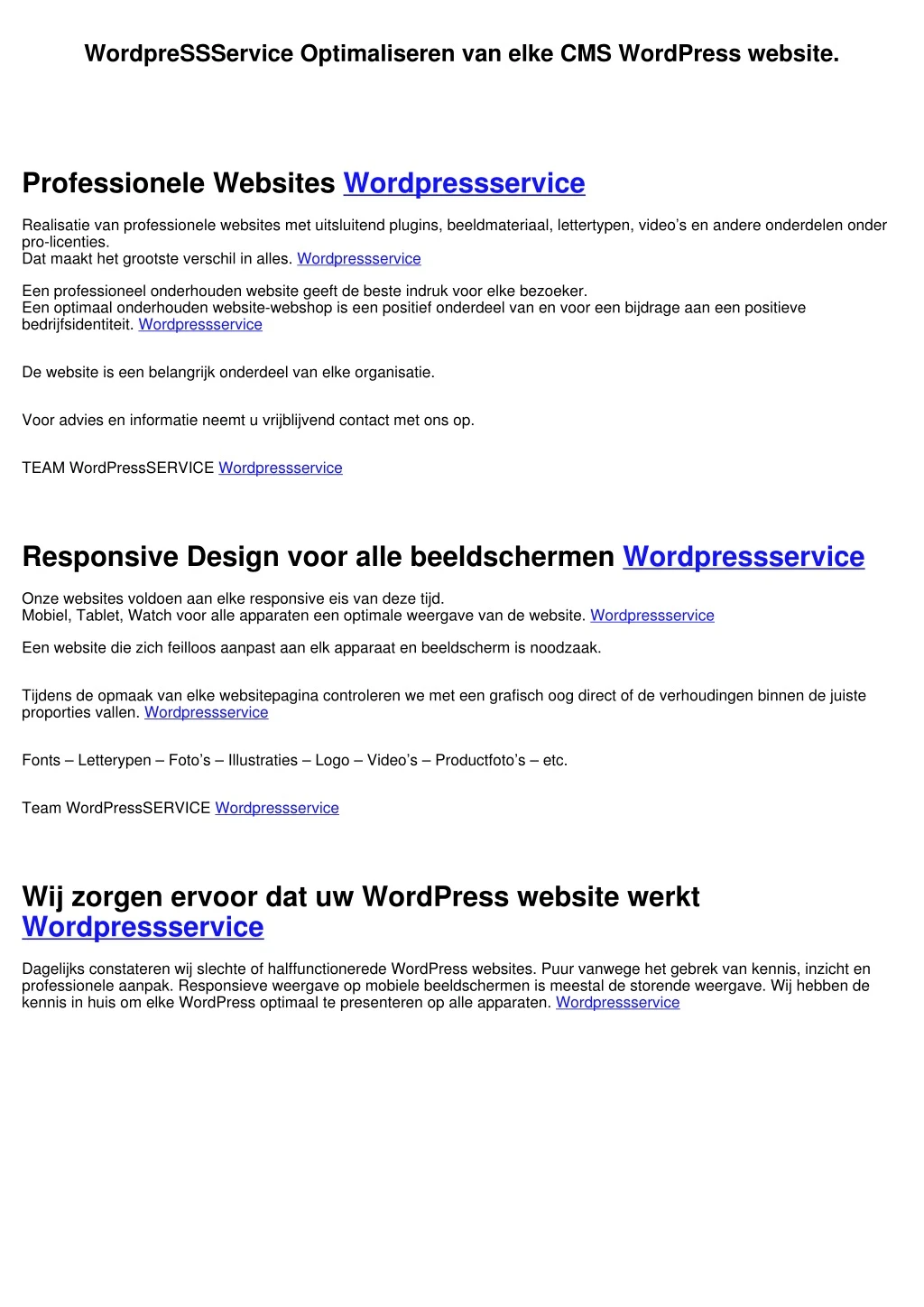 wordpressservice optimaliseren van elke