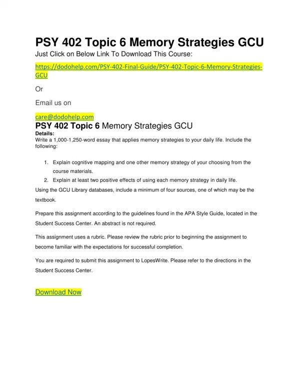 PSY 402 Topic 6 Memory Strategies GCU