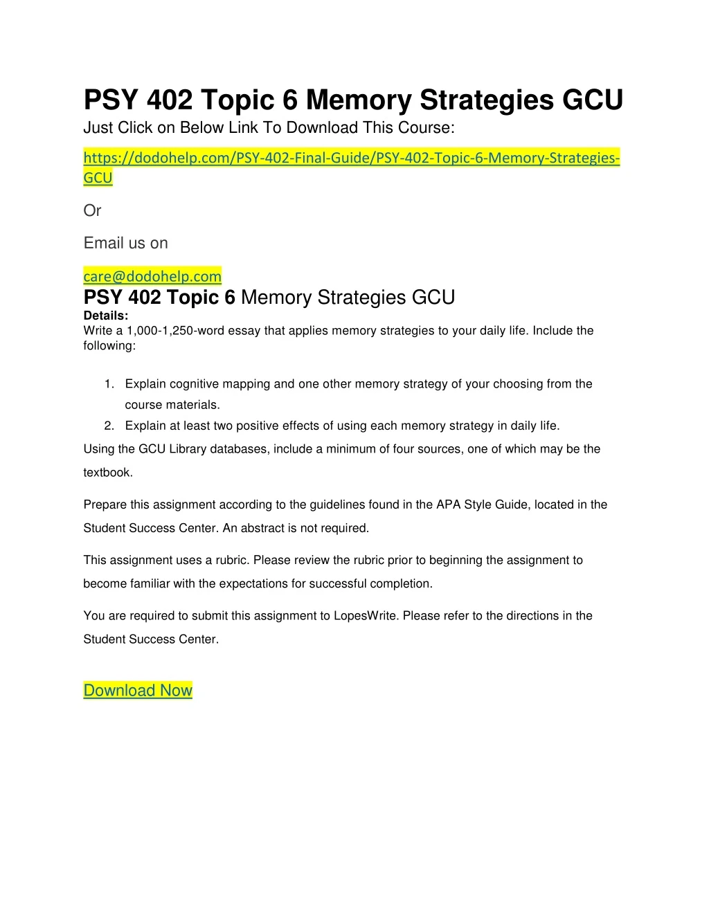 psy 402 topic 6 memory strategies gcu just click