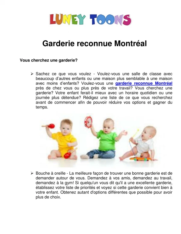 Garderie reconnue à Montréal