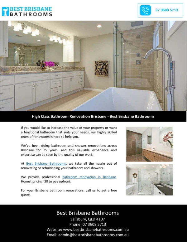 High Class Bathroom Renovation Brisbane - Best Brisbane Bathrooms