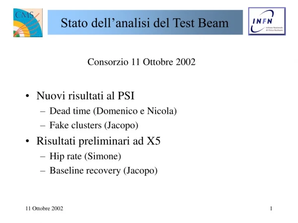 Stato dell’analisi del Test Beam