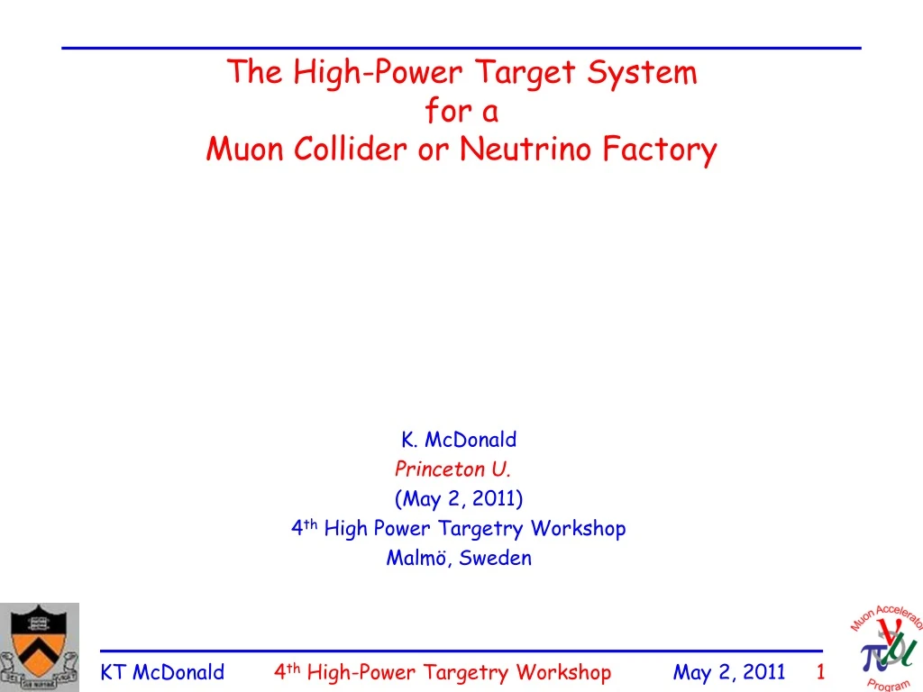 the high power target system for a muon collider or neutrino factory