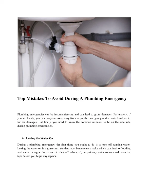 Top Mistakes To Avoid During A Plumbing Emergency