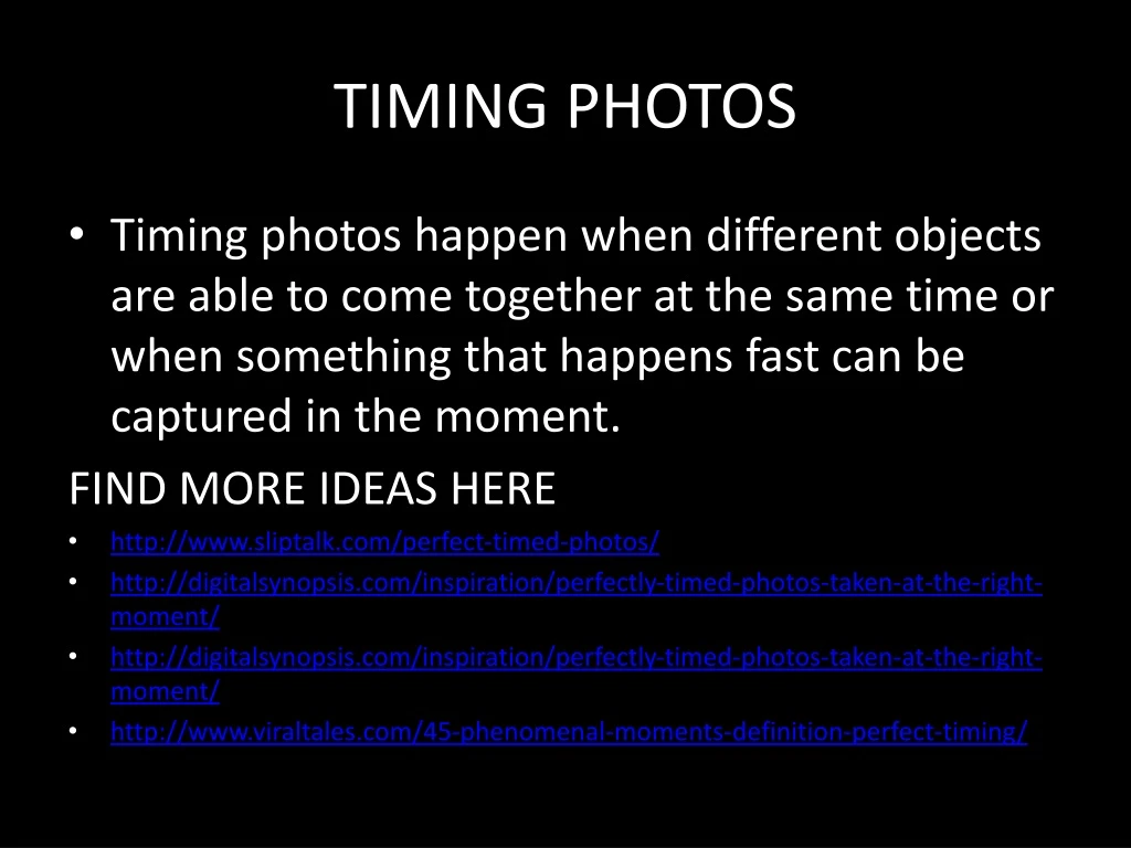 timing photos