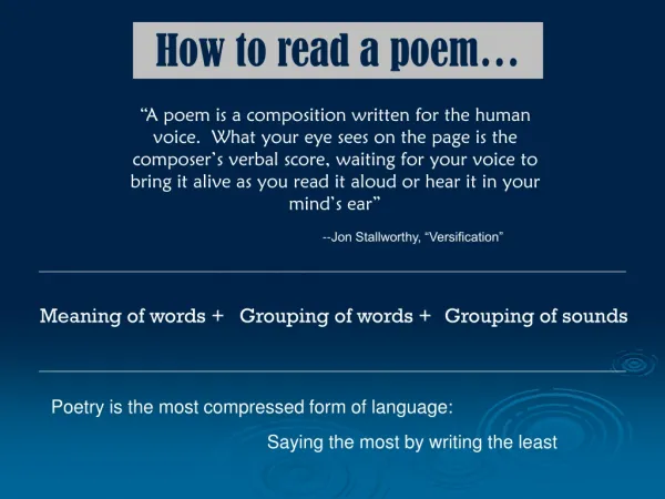 How to read a poem…