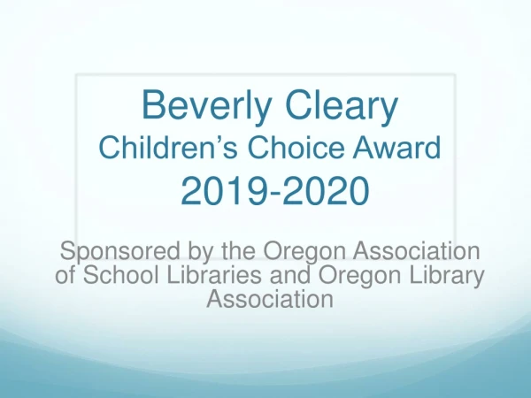 Beverly Cleary Children’s Choice Award 2019- 2020