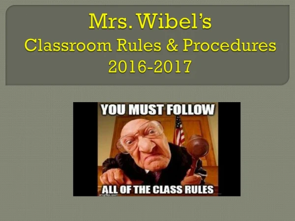 Mrs . Wibel’s Classroom Rules &amp; Procedures 2016-2017